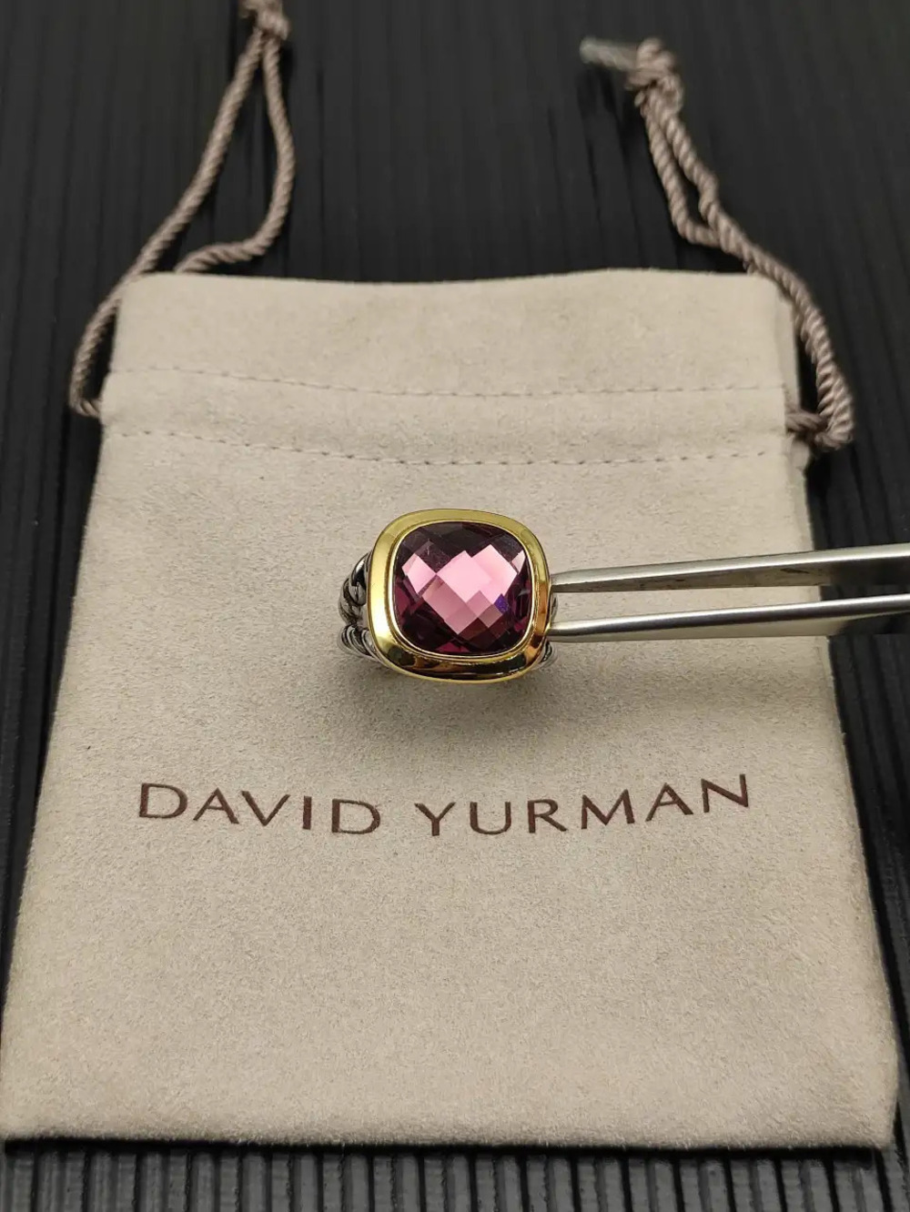David Yurman Two-Color Square Diamond Purple Diamond Ring